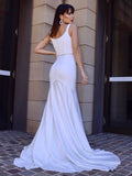Trumpet/Mermaid Square Sash/Ribbon/Belt Stretch Crepe Sleeveless Sweep/Brush Train Wedding Dresses TPP0006063