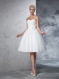 A-Line/Princess Sweetheart Hand-made Flower Sleeveless Short Net Wedding Dresses TPP0006693