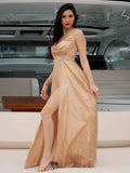 A-Line/Princess Straps Sequins Ruched Sleeveless Floor-Length Dresses TPP0004748