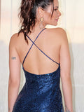 Sheath/Column Spaghetti Straps Sleeveless Sequins Short/Mini Homecoming Dresses TPP0004307