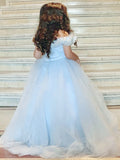 Ball Gown Tulle Rhinestone Off-the-Shoulder Sleeveless Floor-Length Flower Girl Dresses TPP0007466