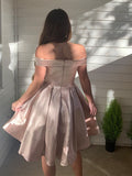 A-Line/Princess Off-the-Shoulder Satin Sleeveless Ruffles Short/Mini Homecoming Dresses TPP0004645