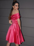 A-Line/Princess Satin Off-the-Shoulder Ruched Sleeveless Short/Mini Homecoming Dresses TPP0004798