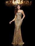 Trumpet/Mermaid One-Shoulder Beading 3/4 Sleeves Long Sequins Dresses TPP0009183