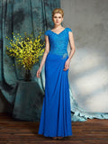 Sheath/Column V-neck Lace Short Sleeves Long Chiffon Mother of the Bride Dresses TPP0007326