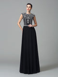 A-Line/Princess Jewel Beading Short Sleeves Long Chiffon Dresses TPP0003370