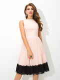 A-Line/Princess High Neck Lace Sleeveless Short Chiffon Cocktail Dresses TPP0008516