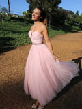 A-Line/Princess Sweetheart Sleeveless Tulle Sash/Ribbon/Belt Tea-Length Dresses TPP0004036