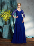A-Line/Princess V-neck Sequin 3/4 Sleeves Long Chiffon Mother of the Bride Dresses TPP0007197