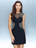 Sheath/Column Jewel Short Sleeves Net Crystal Short/Mini Dresses TPP0008600