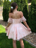 A-Line/Princess Lace Off-the-Shoulder Sleeveless Applique Short/Mini Homecoming Dresses TPP0004516