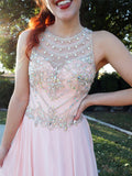 A-Line/Princess Chiffon Crystal Scoop Sleeveless Floor-Length Dresses TPP0004594