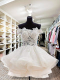 Ball Gown Off-the-Shoulder Cut Short With Applique Organza White Homecoming Dresses TPP0008073
