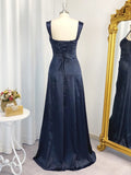 A-Line/Princess Straps Sleeveless Elastic Woven Satin Ruched Floor-Length Dresses