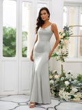 Sheath/Column Charmeuse Ruffles Square Sleeveless Floor-Length Bridesmaid Dresses TPP0004925