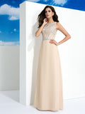 A-Line/Princess Scoop Beading Sleeveless Long Chiffon Dresses TPP0009148