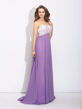 A-Line/Princess One-Shoulder Crystal Sleeveless Long Chiffon Dresses TPP0004369