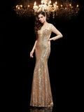 Trumpet/Mermaid Scoop Lace 3/4 Sleeves Long Sequins Dresses TPP0009133