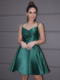 A-Line/Princess Satin Ruched Straps Sleeveless Short/Mini Homecoming Dresses TPP0004457