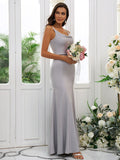 Sheath/Column Charmeuse Ruffles Square Sleeveless Floor-Length Bridesmaid Dresses TPP0004925