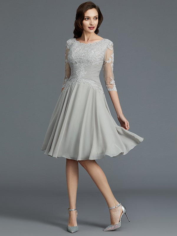 A-Line/Princess 1/2 Sleeves Scoop Knee-Length Applique Chiffon Mother of the Bride Dresses TPP0007299