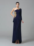 Sheath/Column One-Shoulder Embroidery Long Sleeves Long Spandex Dresses TPP0004047