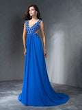 A-Line/Princess V-neck Sequin Sleeveless Long Chiffon Dresses TPP0004464
