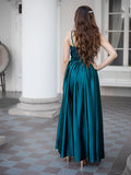 A-Line Spaghetti Straps Sleeveless Floor-Length With Lace Silk like Satin Dresses TPP0004785
