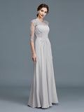 A-Line/Princess Scoop 3/4 Sleeves Chiffon Ruffles Floor-Length Mother of the Bride Dresses TPP0007068