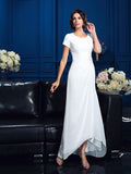 A-Line/Princess Scoop Short Sleeves High Low Chiffon Mother of the Bride Dresses TPP0007119
