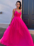 A-Line/Princess Tulle V-neck Ruched Sleeveless Sweep/Brush Train Dresses TPP0004756
