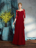 Sheath/Column Sweetheart Lace 3/4 Sleeves Long Chiffon Mother of the Bride Dresses TPP0007390