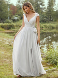 A-Line/Princess Chiffon Ruffles V-neck Sleeveless Floor-Length Bridesmaid Dresses TPP0004971