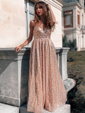 A-Line/Princess Sequins Spaghetti Straps Sleeveless Ruched Floor-Length Dresses TPP0004603