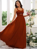 A-Line/Princess Chiffon Ruched Straps Sleeveless Floor-Length Bridesmaid Dresses TPP0004915