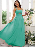 A-Line/Princess Chiffon Ruched Straps Sleeveless Floor-Length Bridesmaid Dresses TPP0004915