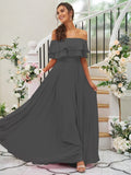 A-Line/Princess Chiffon Ruffles Off-the-Shoulder Sleeveless Floor-Length Bridesmaid Dresses TPP0004914