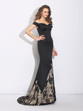 Trumpet/Mermaid Off-the-Shoulder Lace Sleeveless Long Satin Dresses TPP0009158