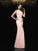 Sheath/Column Jewel Beading Short Sleeves Long Satin Dresses TPP0009111