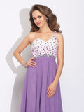 A-Line/Princess One-Shoulder Crystal Sleeveless Long Chiffon Dresses TPP0004369