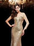 Trumpet/Mermaid Scoop Lace 3/4 Sleeves Long Sequins Dresses TPP0009133