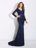 Sheath/Column V-neck Long Sleeves Long Lace Dresses TPP0009127
