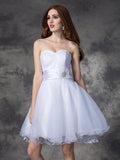 A-line/Princess Sweetheart Ruffles Sleeveless Short Organza Dresses TPP0008980