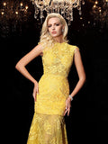 Sheath/Column Jewel Lace Short Sleeves Long Chiffon Dresses TPP0009232