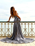 Trumpet/Mermaid Sequins Ruffles V-neck Sleeveless Court Train Dresses TPP0004511