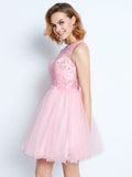 A-line/Princess Sleeveless Jewel Short/Mini Net Ruffles Dresses TPP0008841
