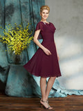 A-Line/Princess Scoop 1/2 Sleeves Short Chiffon Mother of the Bride Dresses TPP0007379