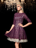 A-Line/Princess Sheer Neck Lace 1/2 Sleeves Short Lace Cocktail Dresses TPP0008792