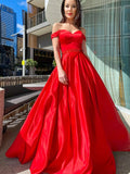 A-Line/Princess Sleeveless Off-the-Shoulder Satin Ruffles Floor-Length Dresses TPP0004529