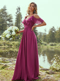 A-Line/Princess Chiffon Ruffles V-neck Sleeveless Floor-Length Bridesmaid Dresses TPP0004967